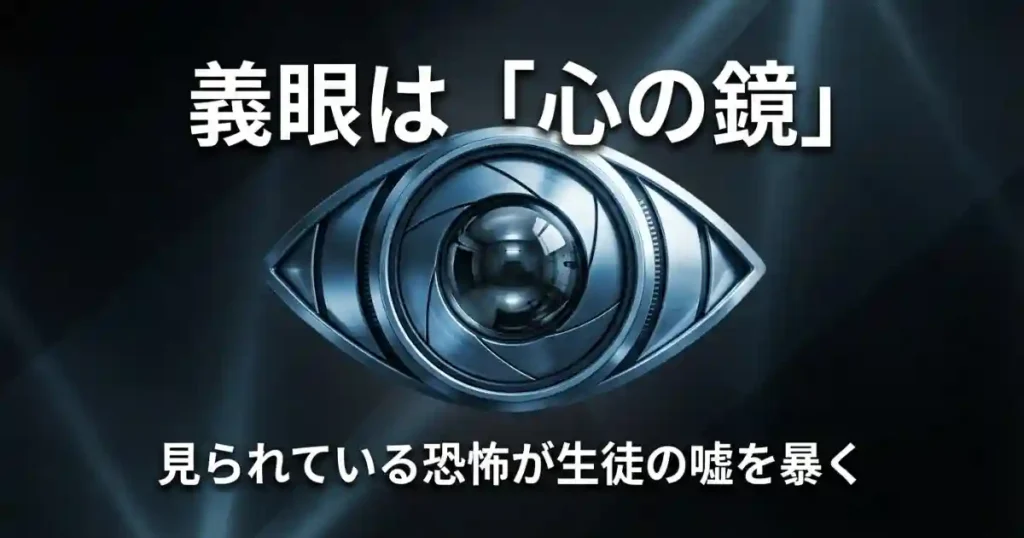 義眼は心の鏡であり、見られている恐怖が生徒の嘘を暴くという解説画像