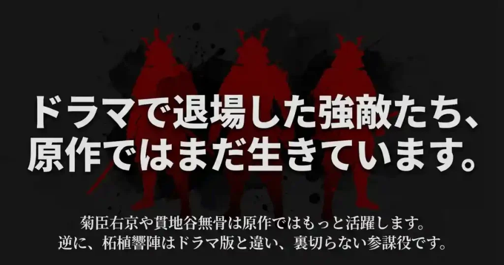 ドラマ版イクサガミで退場した菊臣右京や貫地谷無骨は原作で生存し活躍するという違い