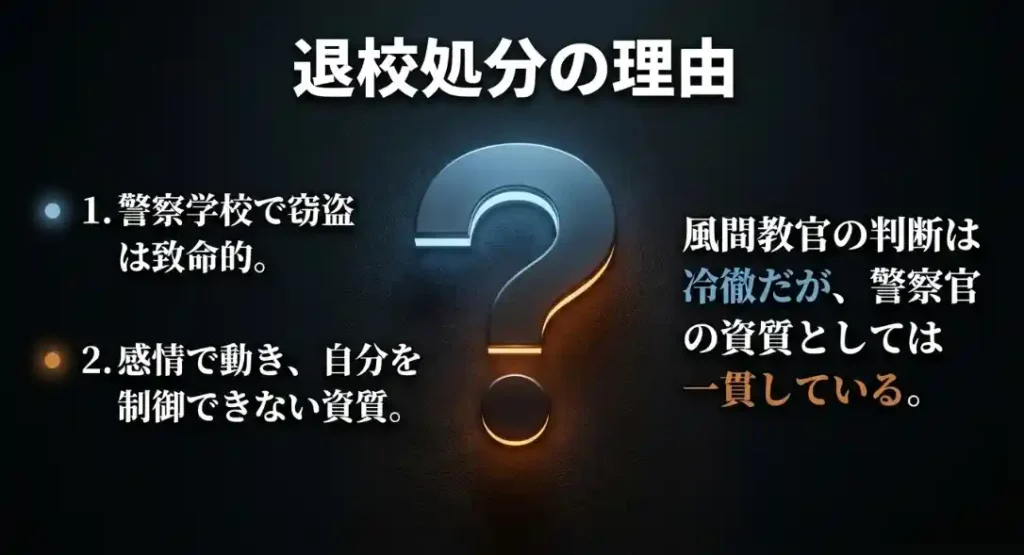 警察学校の規律違反と資質評価を示す図