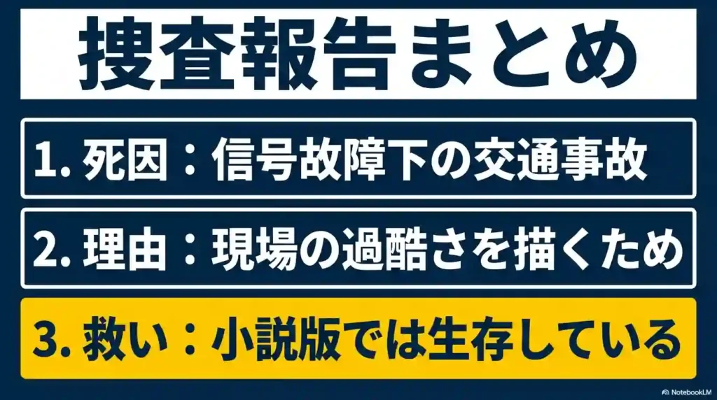 信号故障の交差点で交通整理中に車と接触し、殉職した経緯をまとめた図解