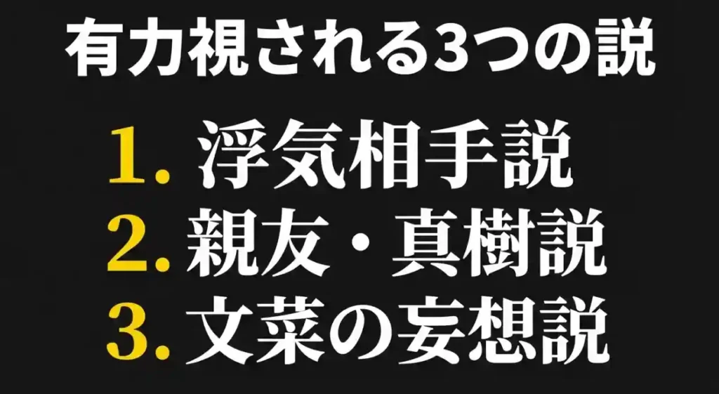 なぎさの正体3説：浮気相手説、親友・真樹説、文菜の妄想説