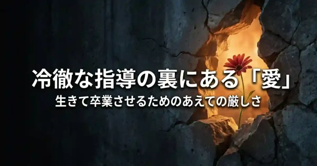 生徒を生きて卒業させるためのあえての厳しさであり、冷徹な指導の裏にある愛を示す画像