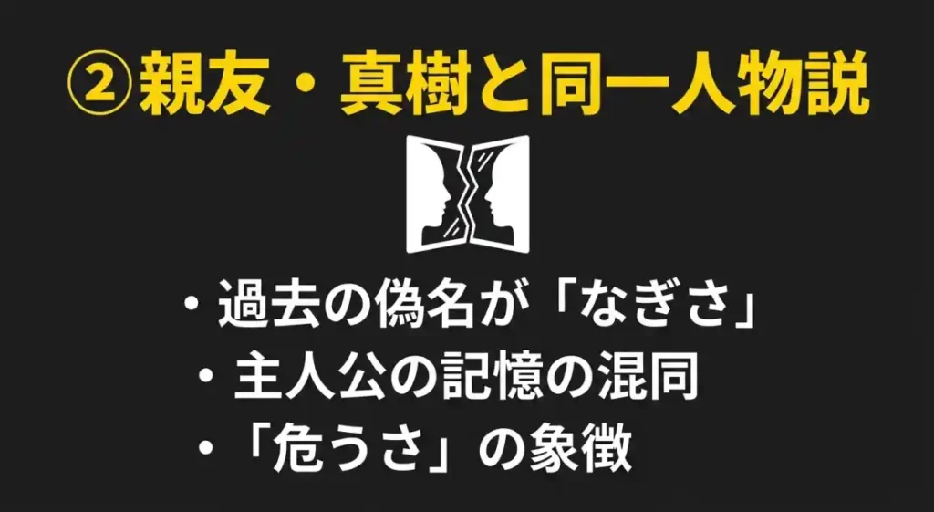 なぎさの正体考察②：親友・真樹の過去の偽名か記憶の混同説