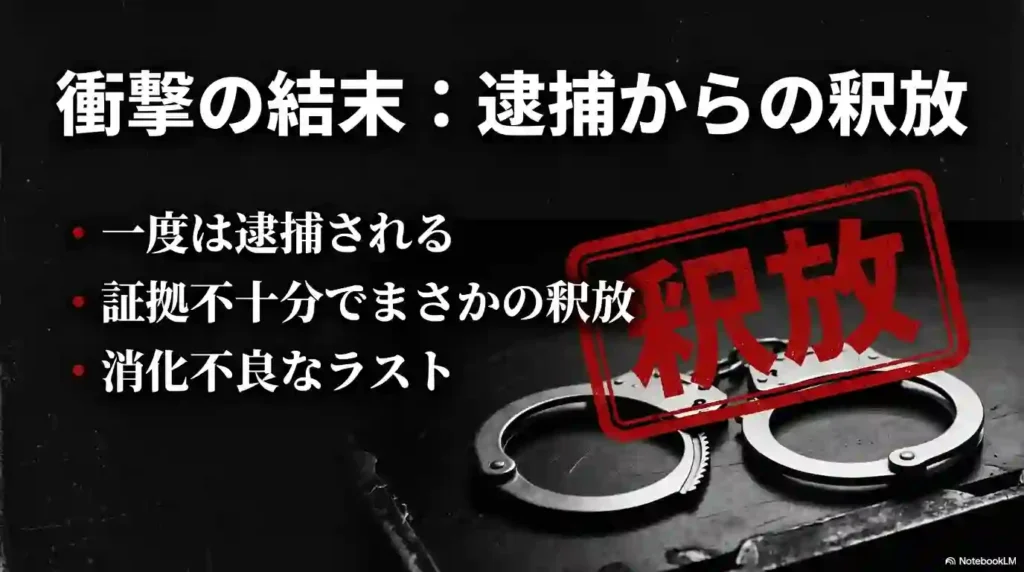 衝撃の結末：一度は逮捕されるも証拠不十分でまさかの釈放となり、消化不良なラストを迎えた経緯