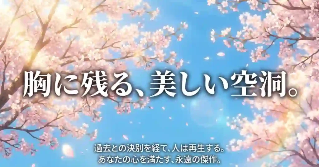 過去との決別を経て人が再生していく様子を「美しい空洞」と表現し、作品を永遠の傑作と称える締めくくりのスライド
